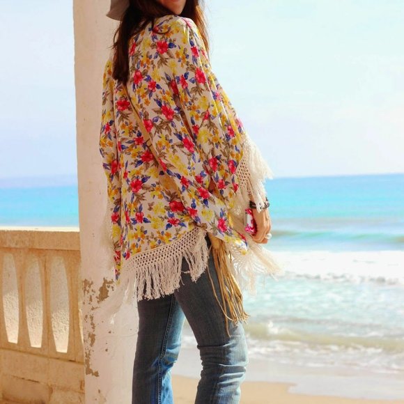 NWT ZARA Kimono Floral Print Cape Jacket - Picture 4 of 9